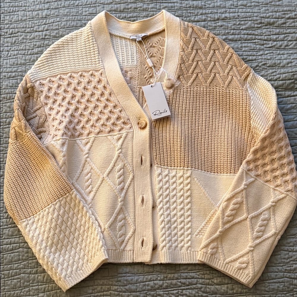 Rails Beige and Cream Patchwork Cardigan